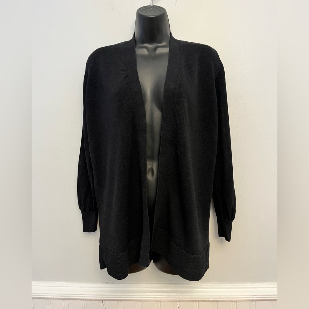 Ann Taylor Black Linen Cardigan, Size Medium Petite